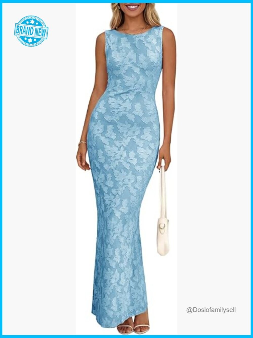 Bodycon Maxi Dress Floral Print Sleeveless Boat Neck Back Slit Zipper Summer